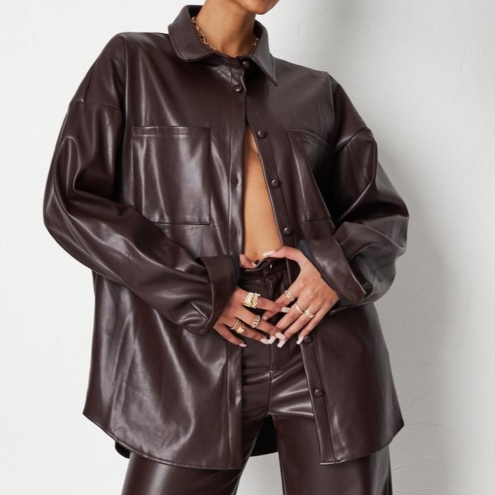 Jordan Lipscombe x Missguided - Faux Leather Oversized Shirt